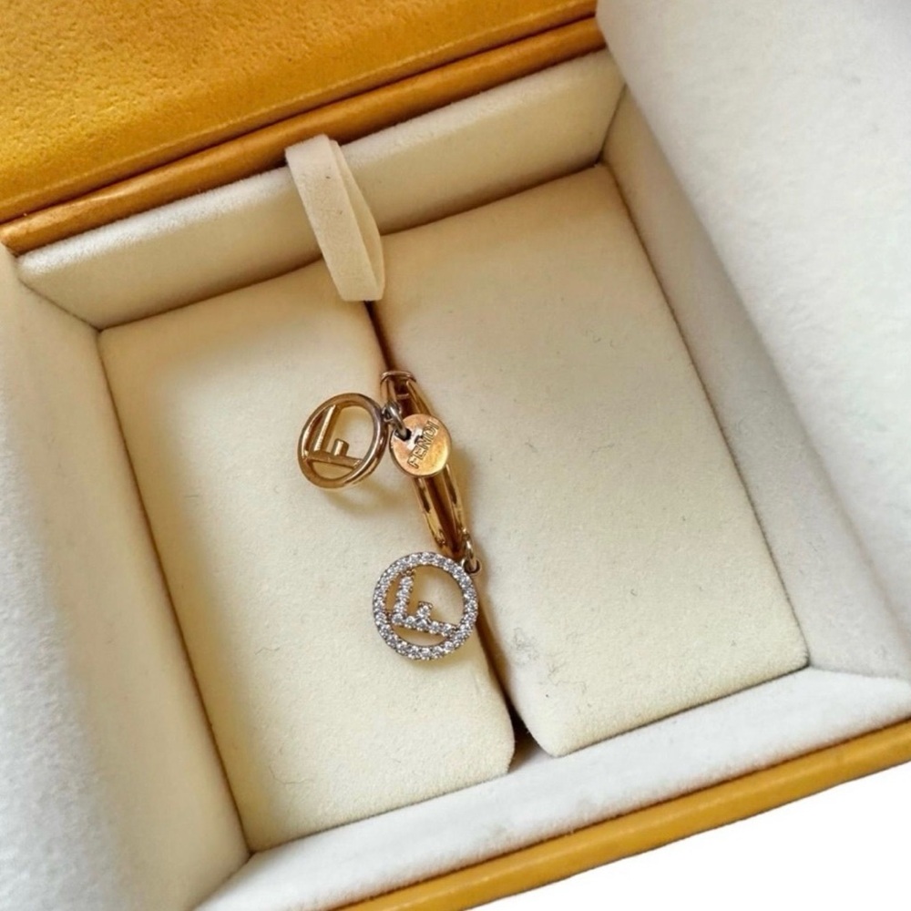Fendi Gold Double Ring with Rhinestones (size 7) with box